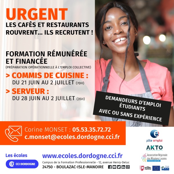 Visuel représentant la formation (POEC) commis de cuisine et serveur